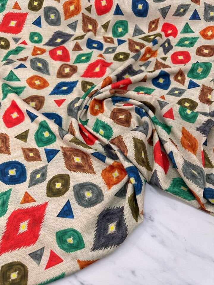 İkat Desen Elbiselik Gömleklik Krep Kumaş