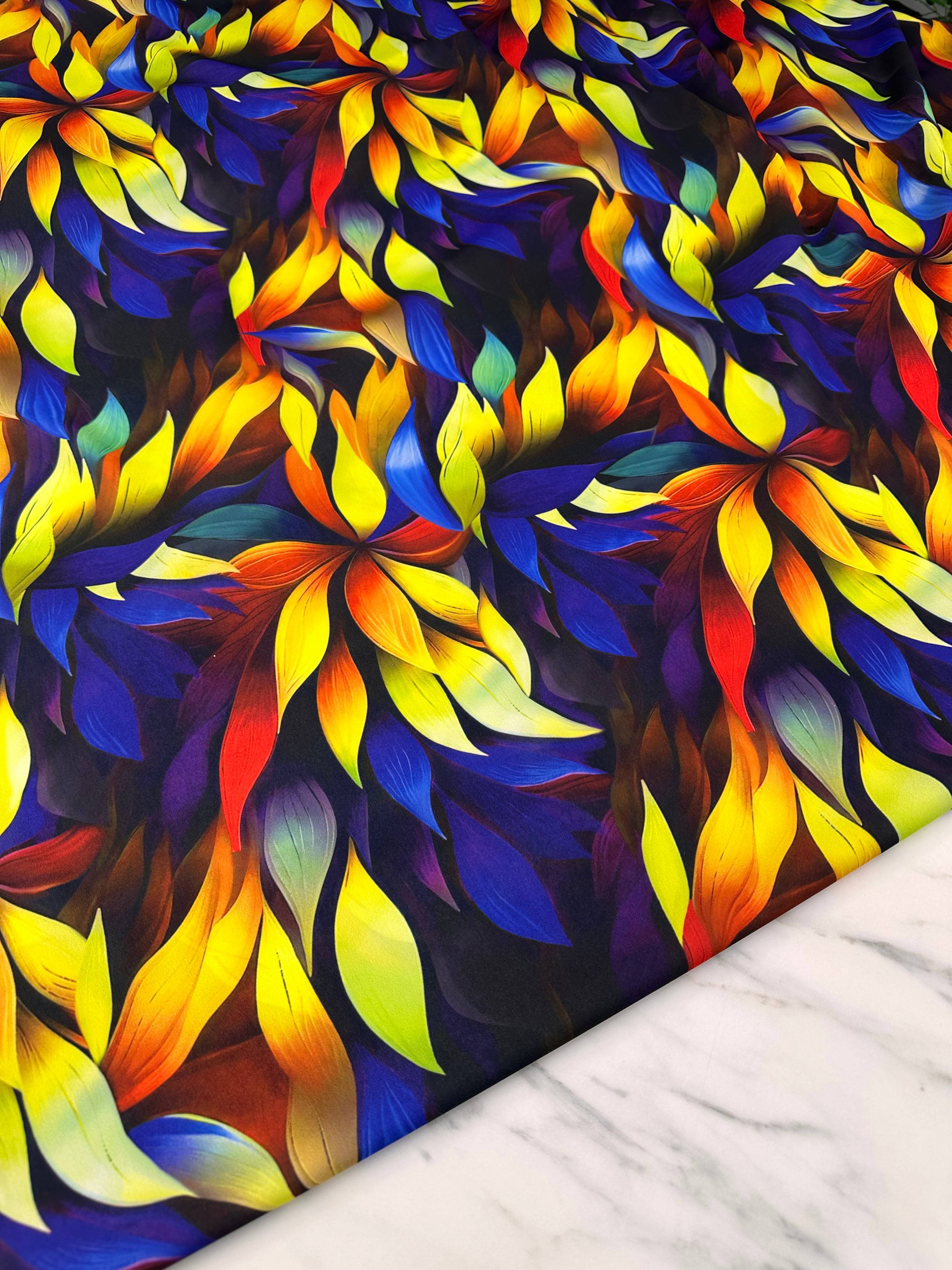 Yaprak Desen Elbiselik Gömleklik Krep Kumaş