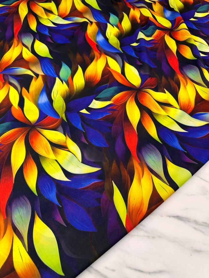 Yaprak Desen Elbiselik Gömleklik Krep Kumaş