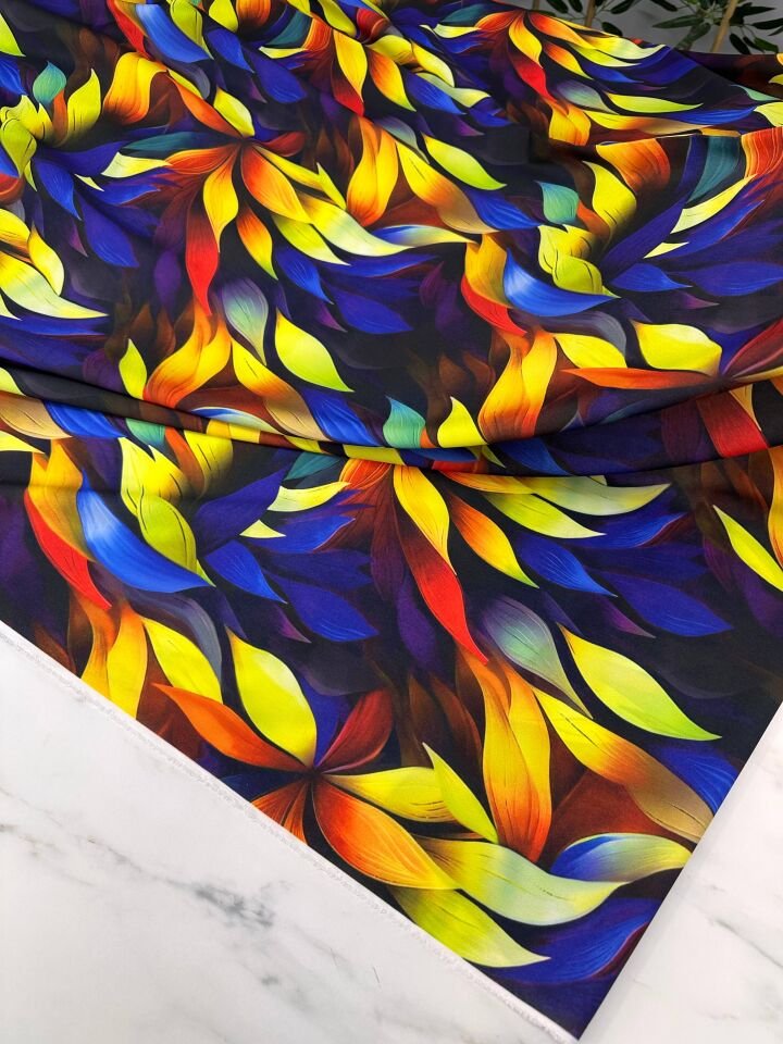 Yaprak Desen Elbiselik Gömleklik Krep Kumaş