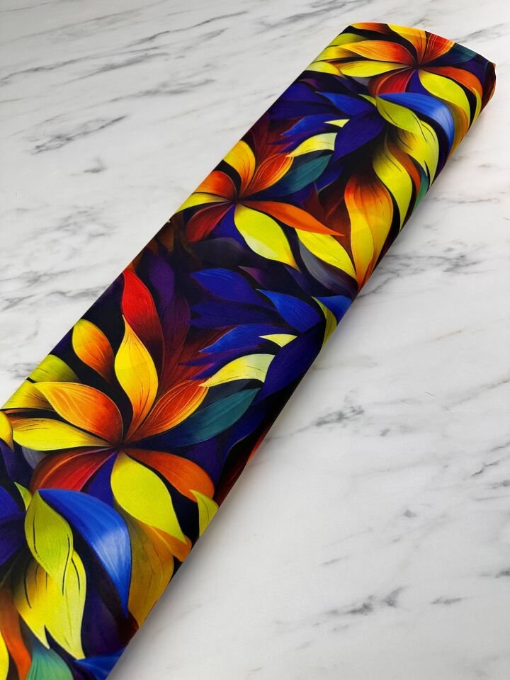 Yaprak Desen Elbiselik Gömleklik Krep Kumaş