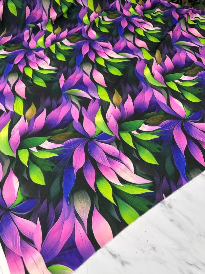 Yaprak Desen Elbiselik Gömleklik Krep Kumaş