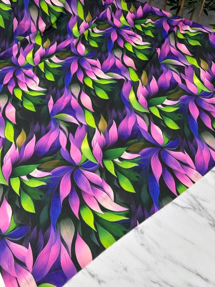 Yaprak Desen Elbiselik Gömleklik Krep Kumaş