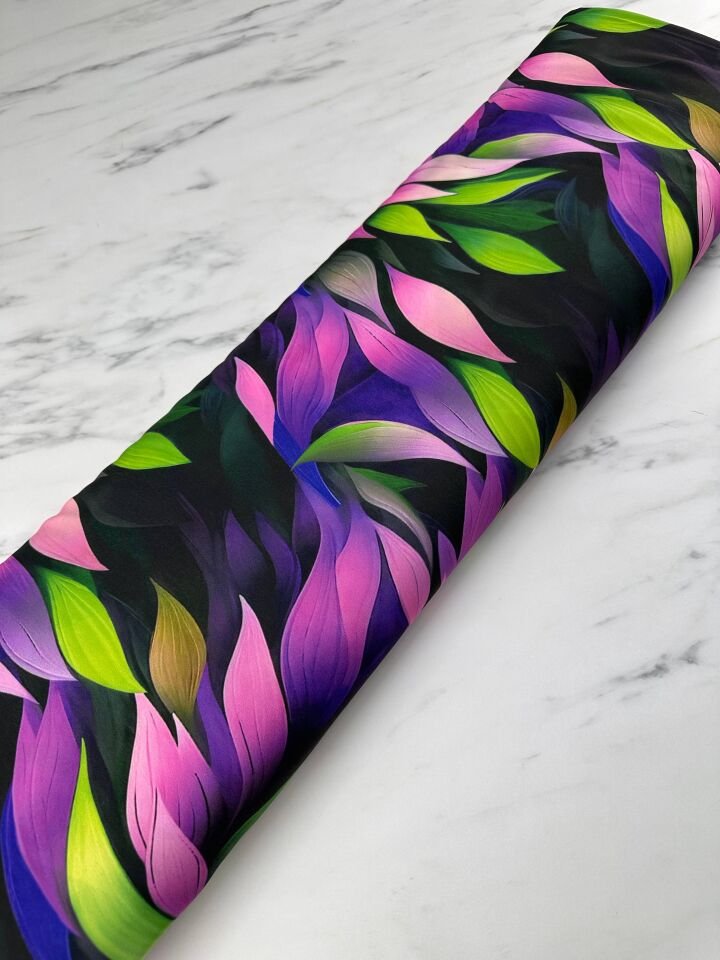 Yaprak Desen Elbiselik Gömleklik Krep Kumaş