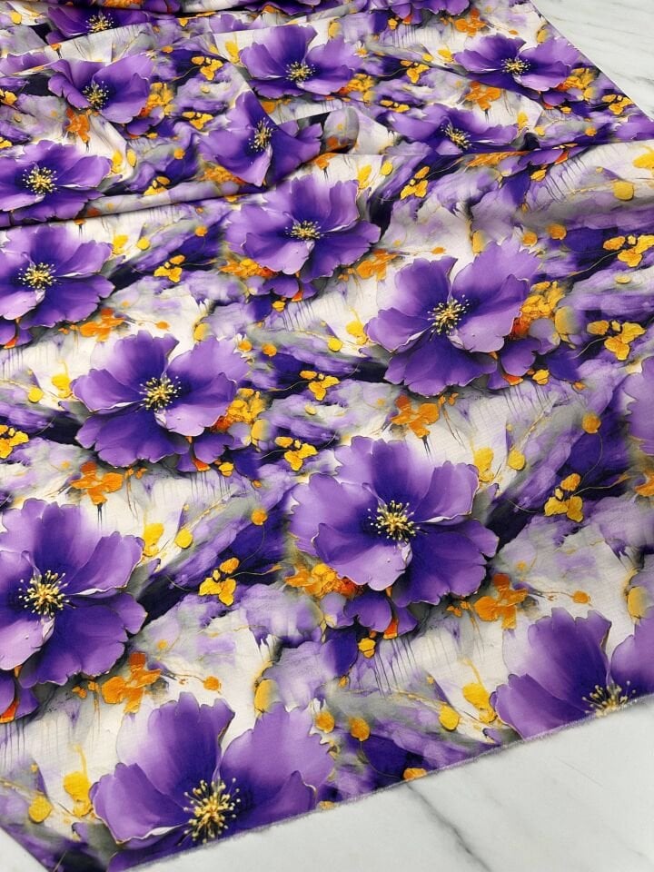 Geranium Desen Elbiselik Gömleklik Krep Kumaş