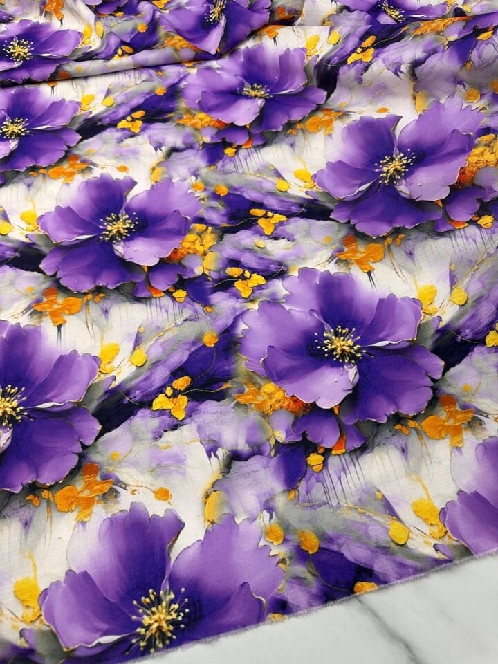 Geranium Desen Elbiselik Gömleklik Krep Kumaş