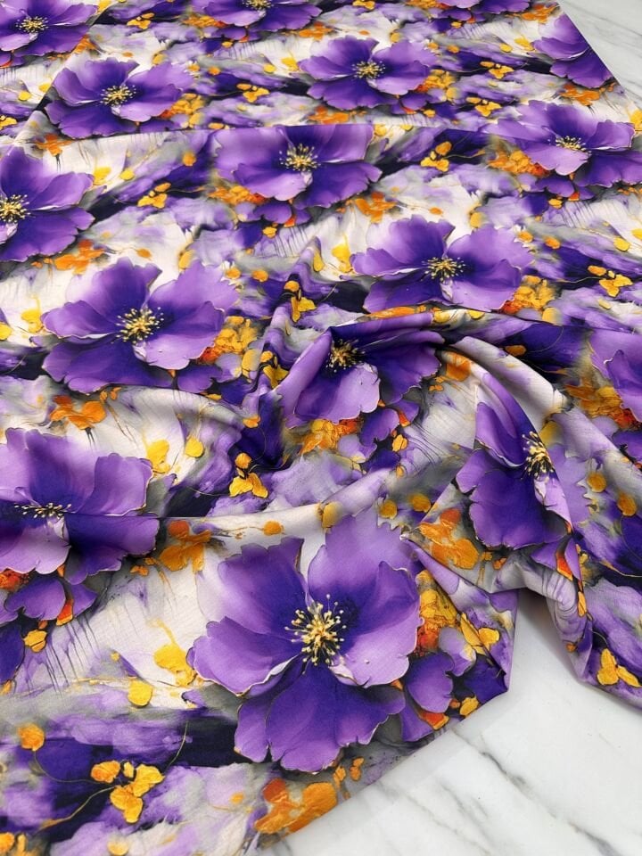 Geranium Desen Elbiselik Gömleklik Krep Kumaş