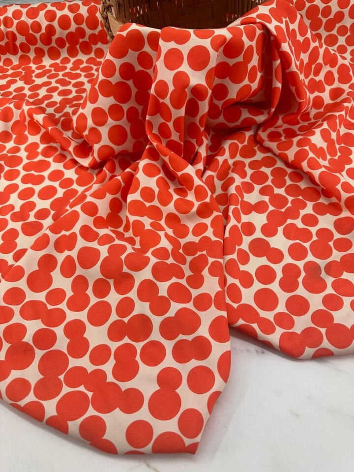 Turuncu Puantiye İthak Viskon Elbise Etek Gömlek Şalvar