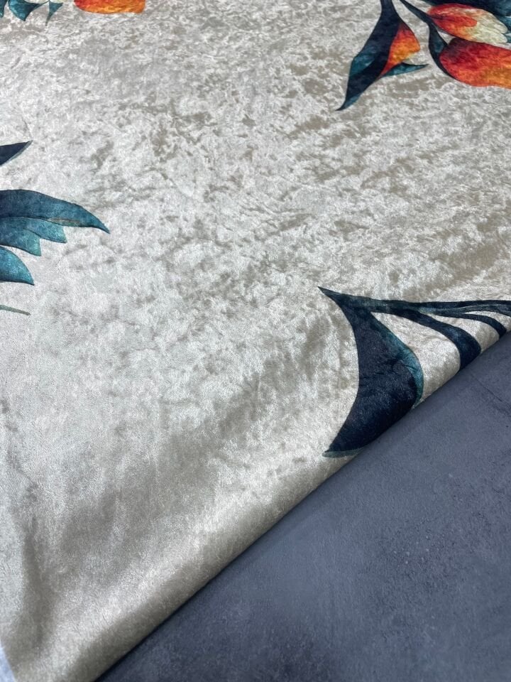 Mİlo Çiçegi Desen Elbiselik Kadife Kumaş