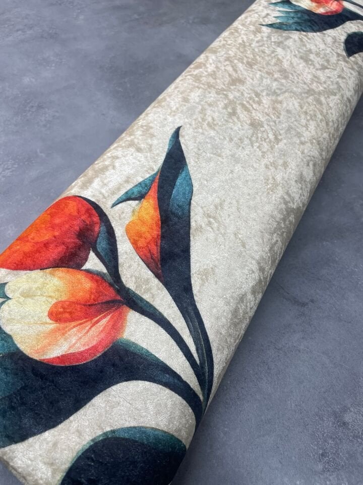 Mİlo Çiçegi Desen Elbiselik Kadife Kumaş