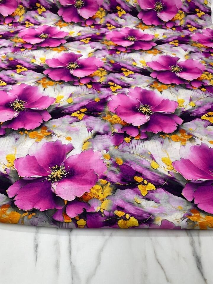 Pembe Geranium Desen Elbiselik Gömleklik Krep Kumaş