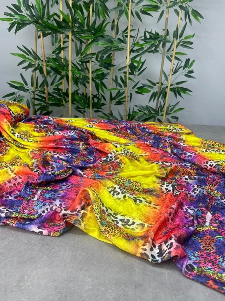 Renkli Leopar Desen Elbiselik Kadife Kumaş