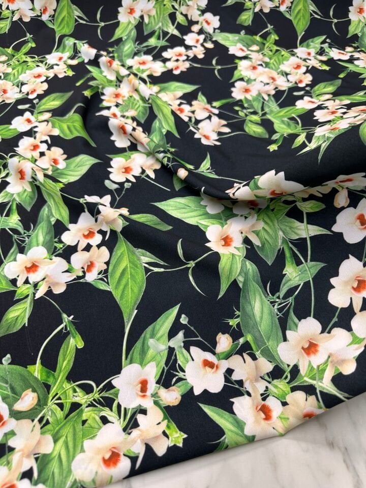 Menemen Çiçegi Desen Krep Kumaş Elbise Etek Gömlek Şalvar