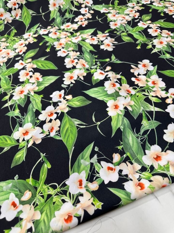 Menemen Çiçegi Desen Krep Kumaş Elbise Etek Gömlek Şalvar