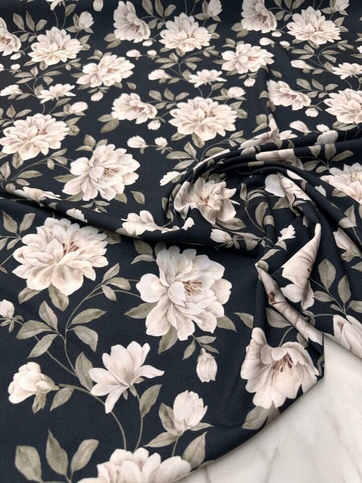 Gül Desen Elbiselik Gömleklik Krep Kumaş