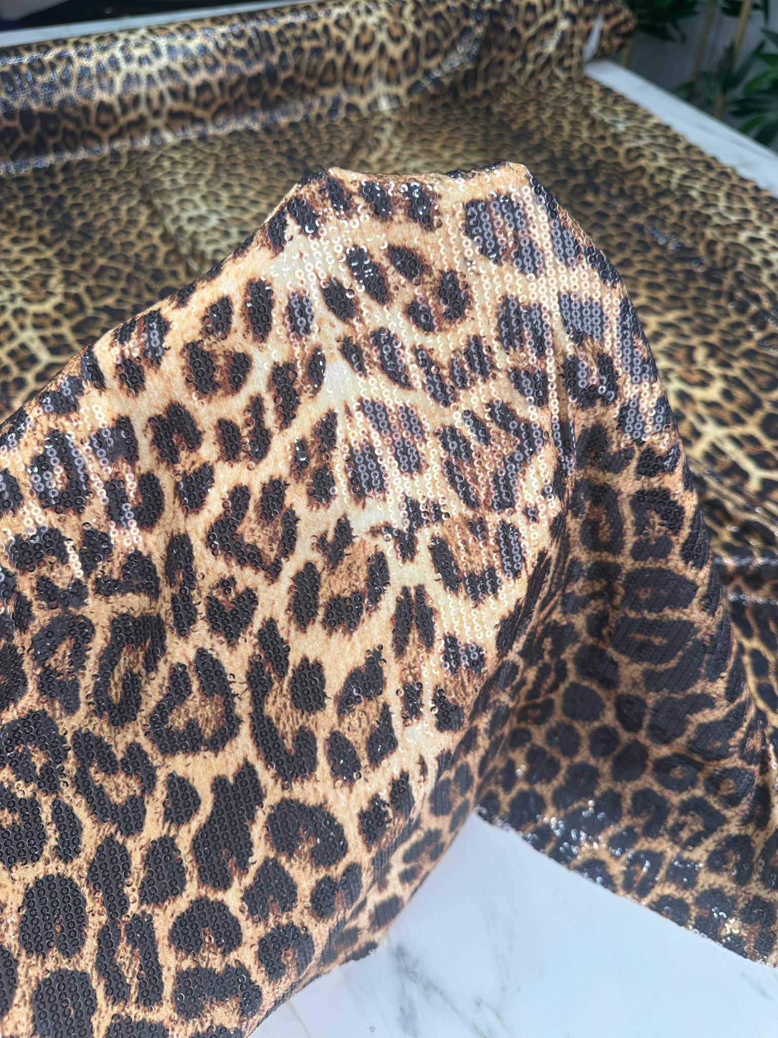 Leopar Desen Likralı Payet Kumaş Elbise Etek Yöresel Şalvar