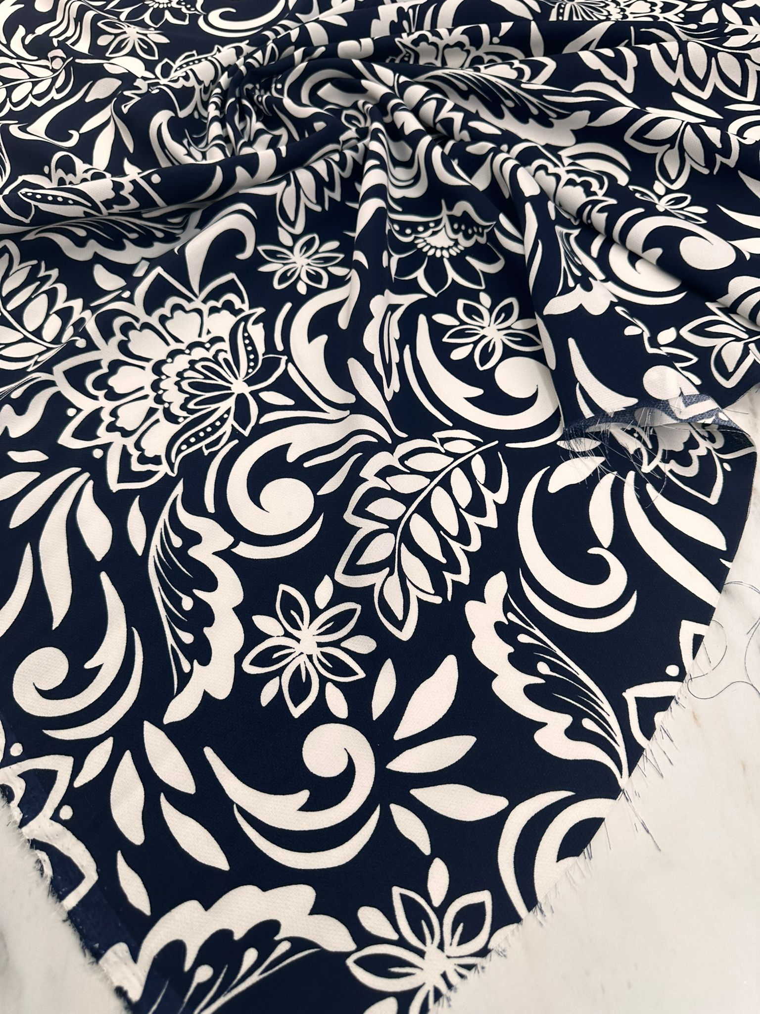 Likralı Lacivert Zemin Toronta Krep Elbise Etek Gömlek Şalvar