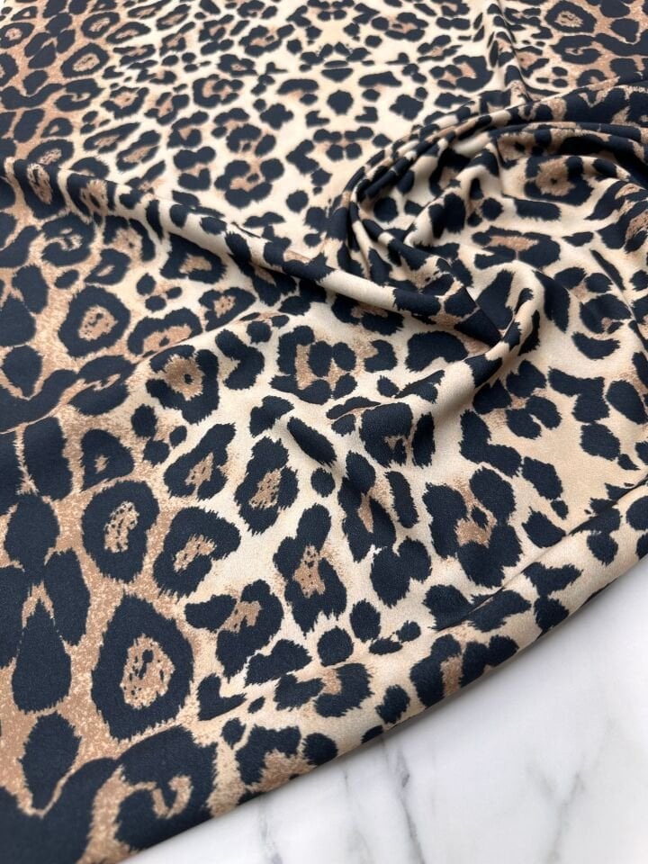 Leopar Desen Elbiselik Gömleklik Krep Kumaş
