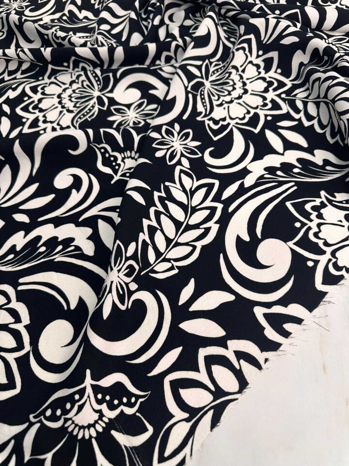 Likralı Siyah Zemin Krep Kumaş Elbise Etek Gömlek Şalvar