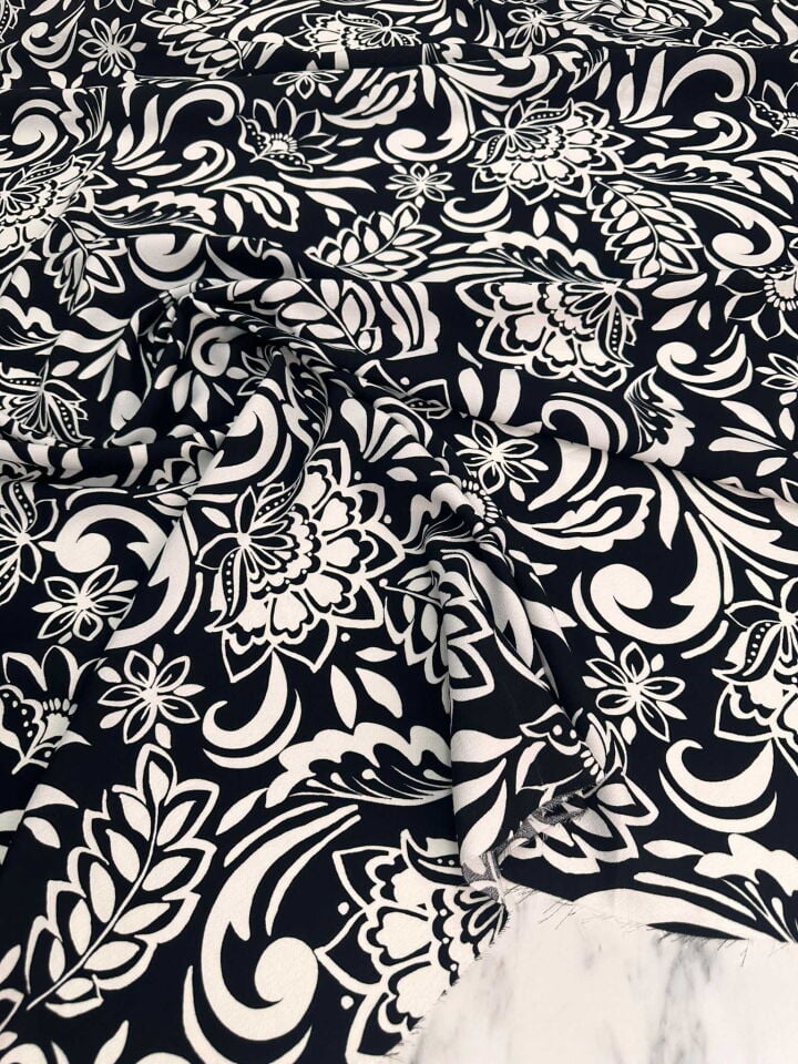 Likralı Siyah Zemin Krep Kumaş Elbise Etek Gömlek Şalvar