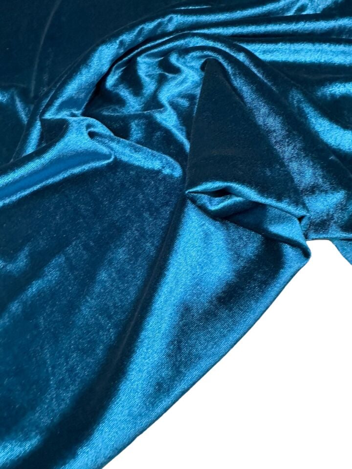 Petrol Mavisi Likralı Elbiselik İpek Kadife