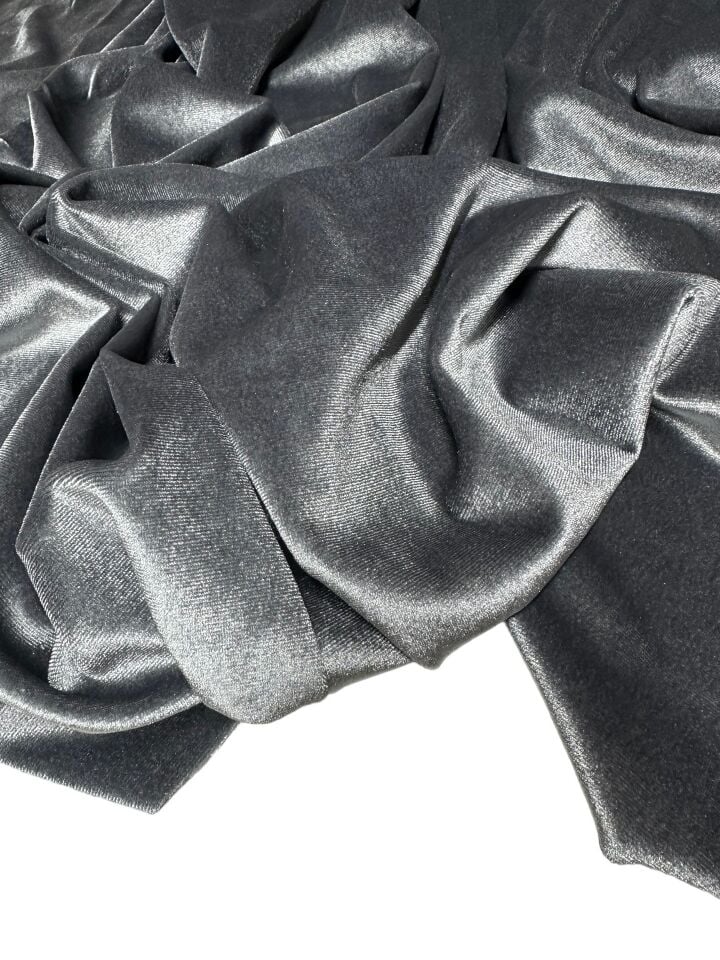 Gri Likralı Elbiselik İpek Kadife