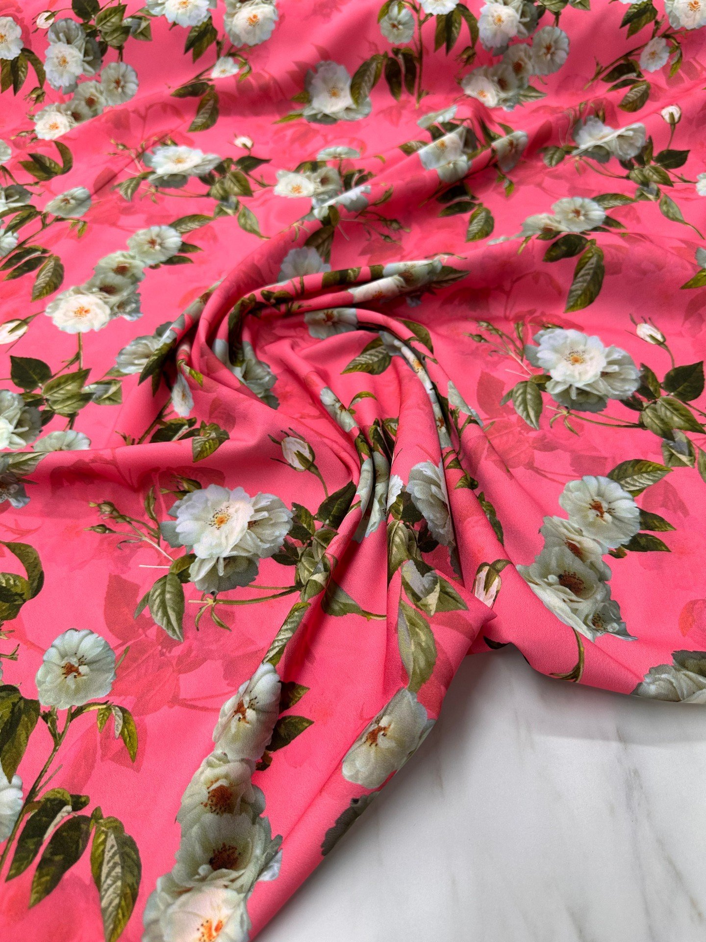 Elva Gülü Desen Krfep Kumaş Elbise Etek Gömlek Şalvar