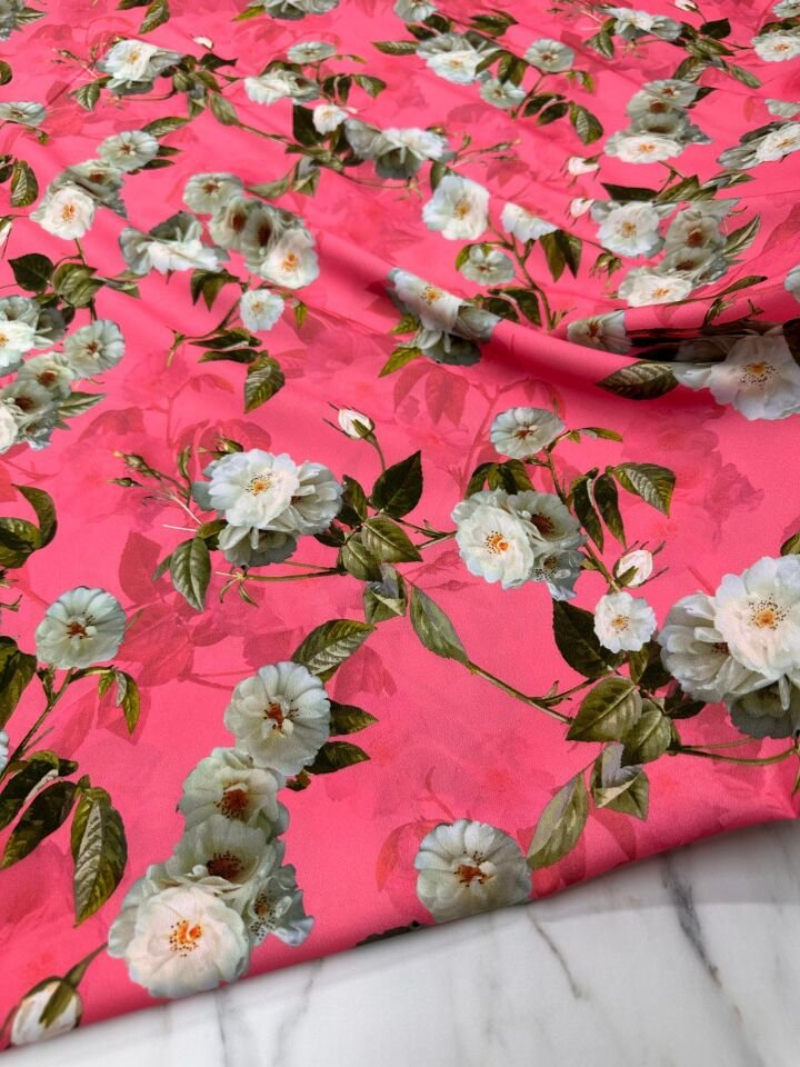 Elva Gülü Desen Krfep Kumaş Elbise Etek Gömlek Şalvar