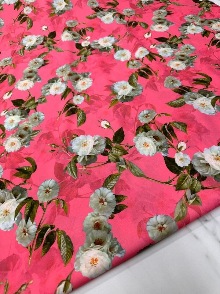 Elva Gülü Desen Krfep Kumaş Elbise Etek Gömlek Şalvar