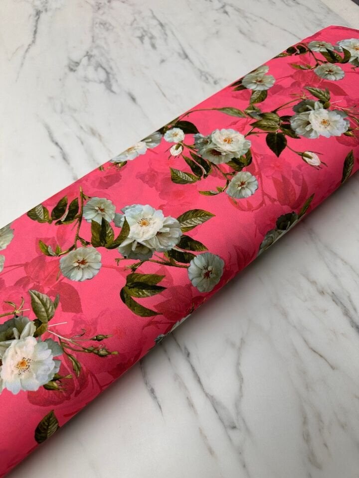 Elva Gülü Desen Krfep Kumaş Elbise Etek Gömlek Şalvar