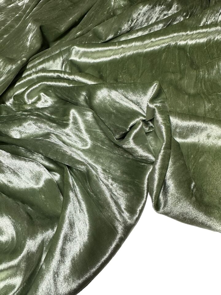 Haki Yeşili JanJan Likralı Elbiselik İpek Kadife Kumaş