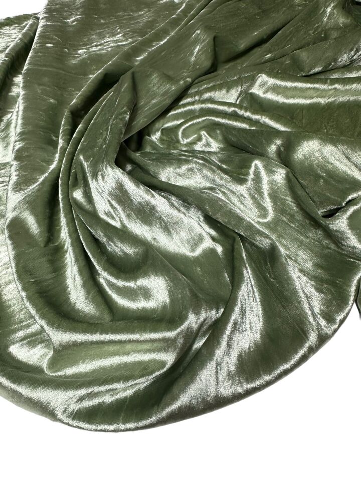 Haki Yeşili JanJan Likralı Elbiselik İpek Kadife Kumaş