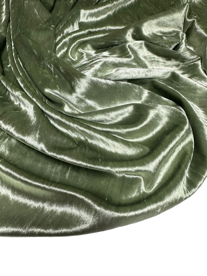 Haki Yeşili JanJan Likralı Elbiselik İpek Kadife Kumaş