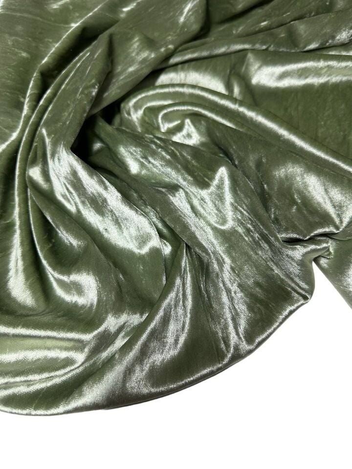 Haki Yeşili JanJan Likralı Elbiselik İpek Kadife Kumaş