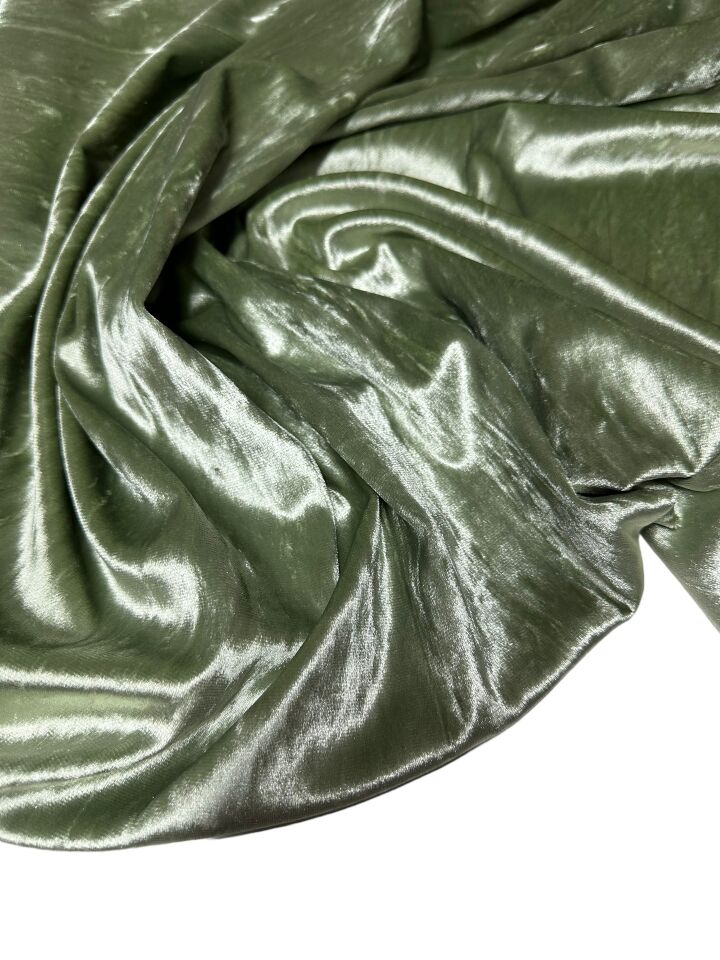 Haki Yeşili JanJan Likralı Elbiselik İpek Kadife Kumaş