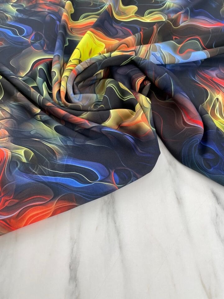 Ebruli Desen Elbiselik Gömleklik Krep Kumaş