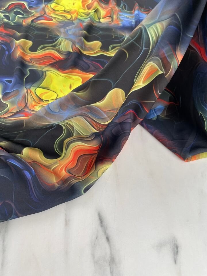 Ebruli Desen Elbiselik Gömleklik Krep Kumaş