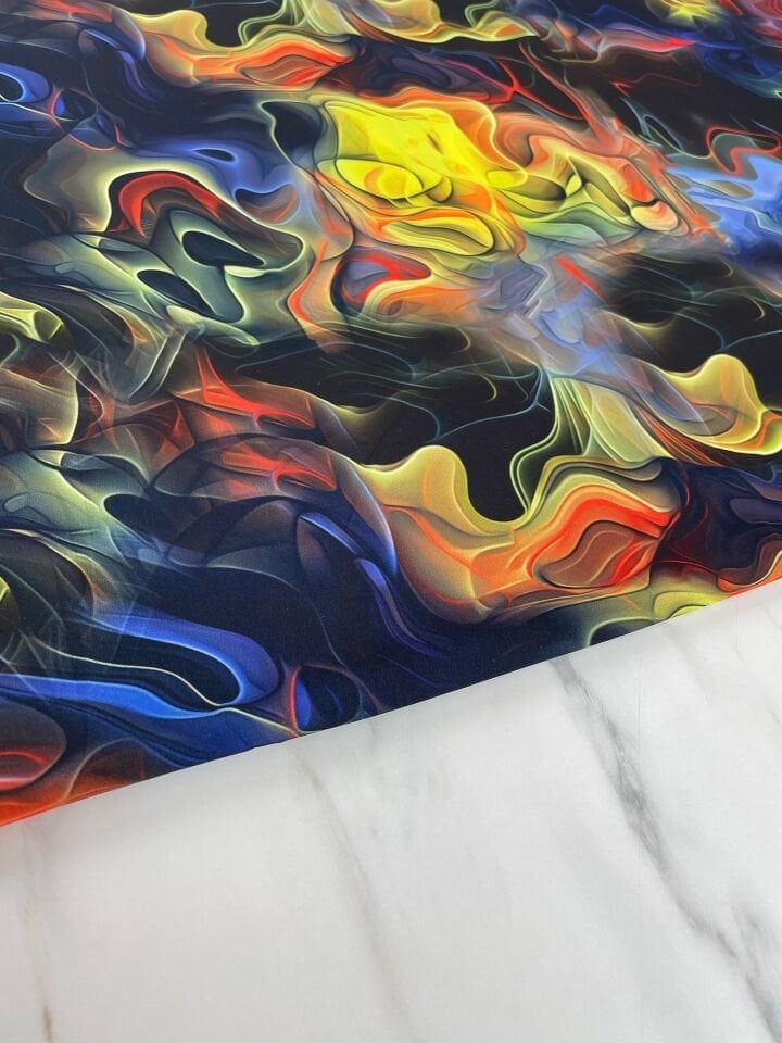 Ebruli Desen Elbiselik Gömleklik Krep Kumaş