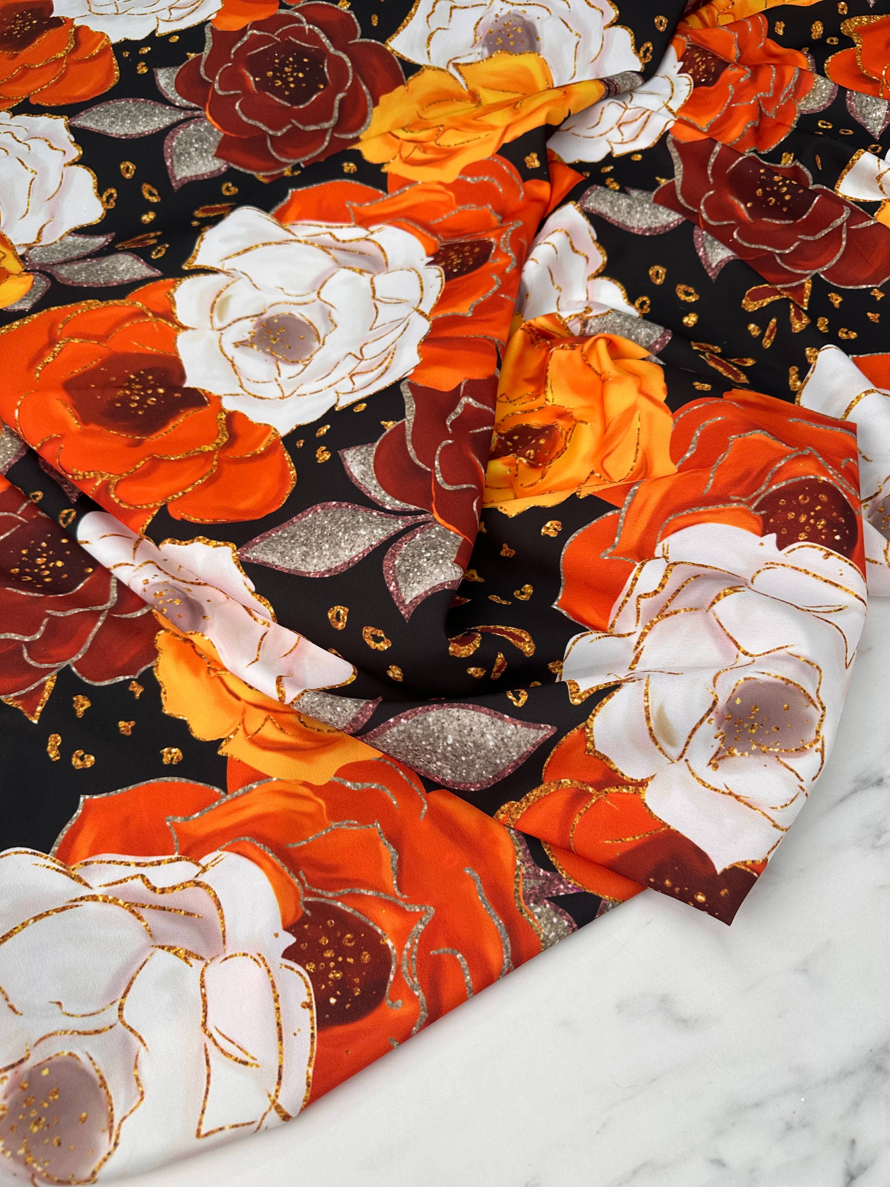 Leva Gül Desen Dijital Baskı Elbiselik Krep Kumaş