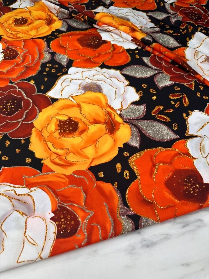 Leva Gül Desen Dijital Baskı Elbiselik Krep Kumaş