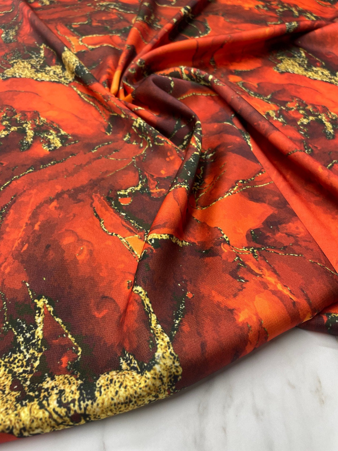 Turuncu Mermer Desen Elbiselik Gömleklik Tivil Saten Kumaş