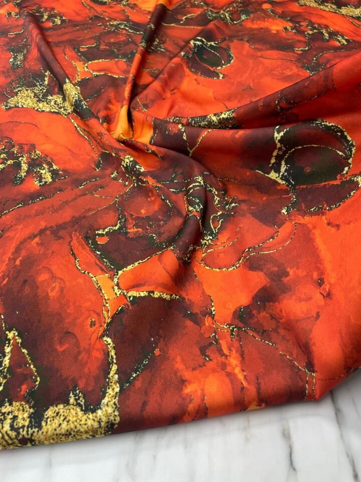 Turuncu Mermer Desen Elbiselik Gömleklik Tivil Saten Kumaş