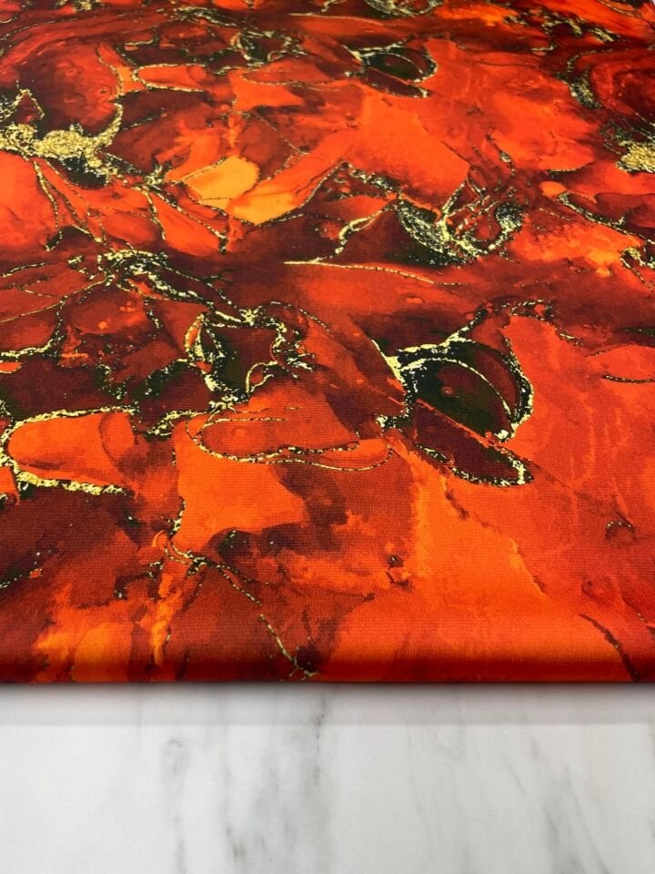 Turuncu Mermer Desen Elbiselik Gömleklik Tivil Saten Kumaş