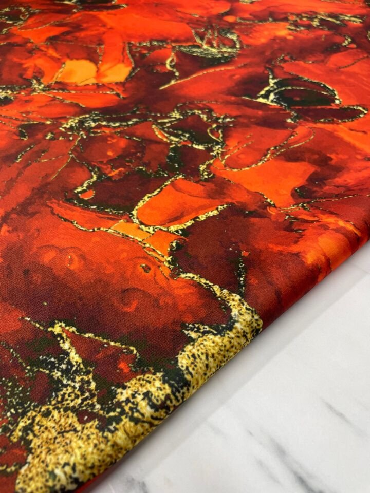 Turuncu Mermer Desen Elbiselik Gömleklik Tivil Saten Kumaş