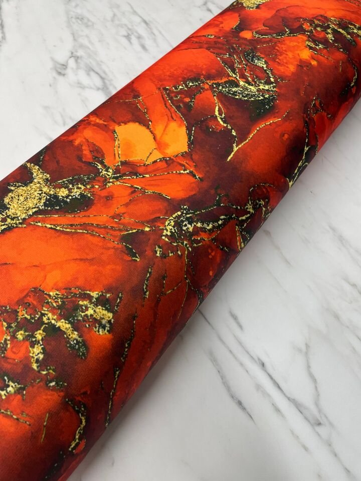Turuncu Mermer Desen Elbiselik Gömleklik Tivil Saten Kumaş
