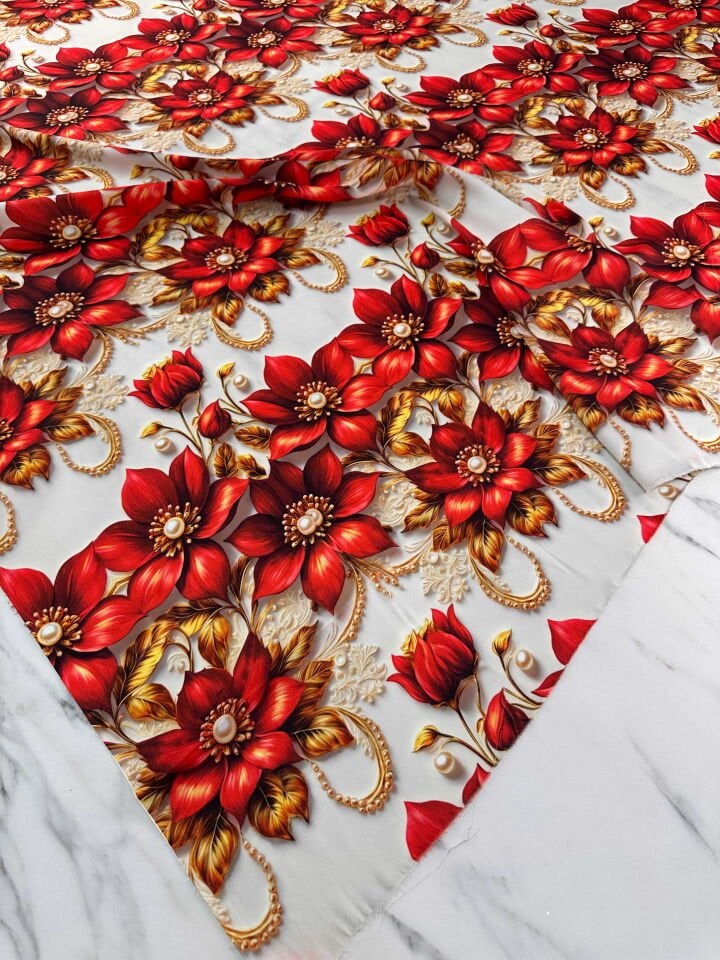 Desenli İpek Saten Elbise Etek Gömlek Şalvar