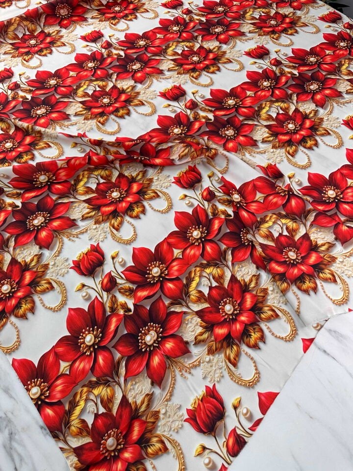 Desenli İpek Saten Elbise Etek Gömlek Şalvar