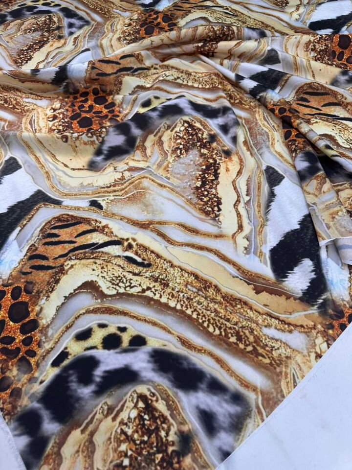 Desenli İpek Saten Elbise Etek Gömlek Şalvar