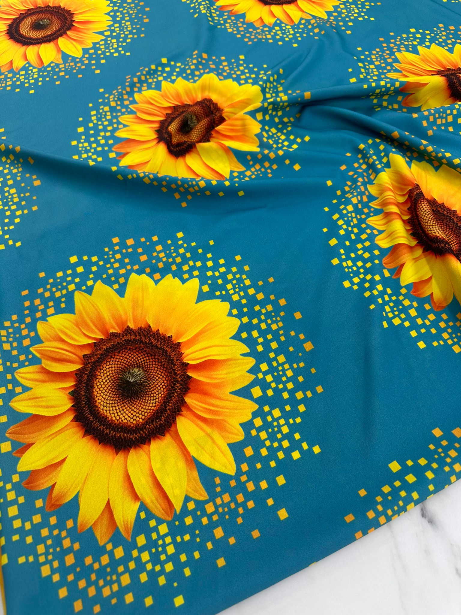 Ayçiçegi Desen Krep Kumaş Elbise Etek Gömlek Şalvar