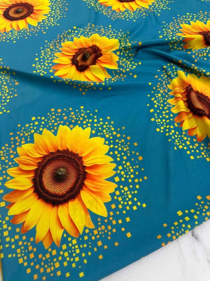 Ayçiçegi Desen Krep Kumaş Elbise Etek Gömlek Şalvar